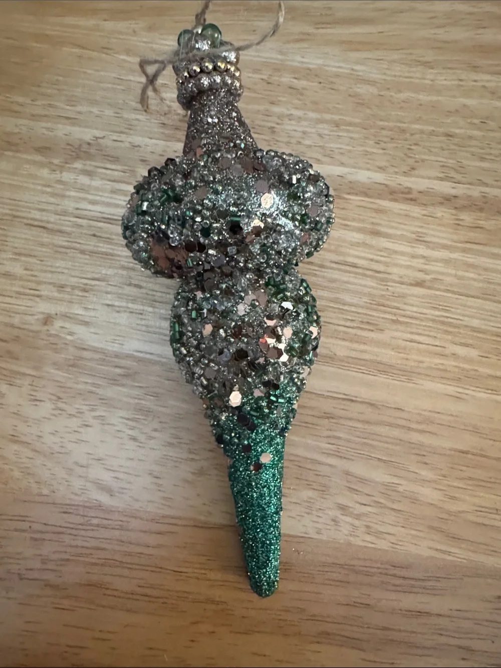 Pottery Barn Mercury Glass Golden Gate Bridge & Green Beaded Finial Ornament